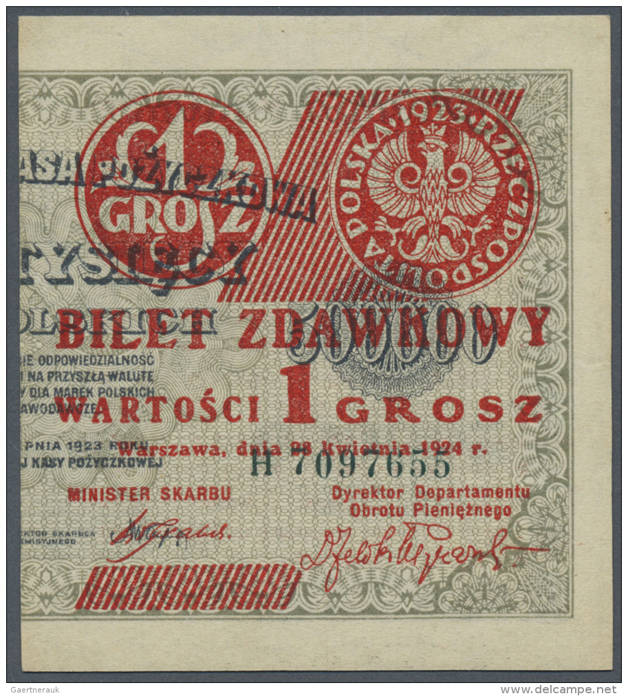 Poland / Polen: Provisional "Cut In Half" Bilet Zdawkowy (Utility Note) Issue 1 Grosz 1924 P. 42b In Condition: AUNC. - Pologne