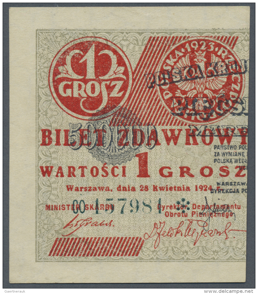 Poland / Polen: Provisional "Cut In Half" Bilet Zdawkowy (Utility Note) Issue 1 Grosz 1924 P. 42a In Condition: XF+ To A - Pologne