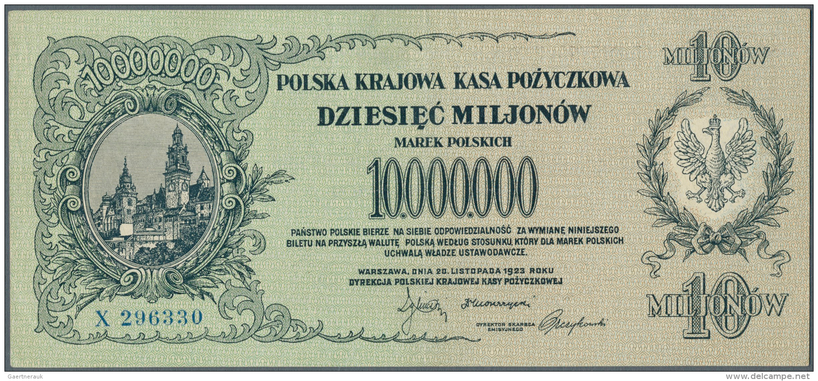 Poland / Polen: 10.000.000 Marek Polskich 1923, P.39, Very Soft Vertical Fold At Center, Some Minor Creases At Left Bord - Polonia