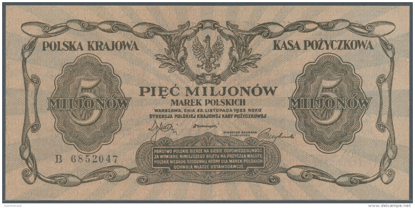 Poland / Polen: 5 Million Marek Polskich 1923, P.38, Rare Note In Nice Condition, Vertically Folded And A Few Other Crea - Pologne