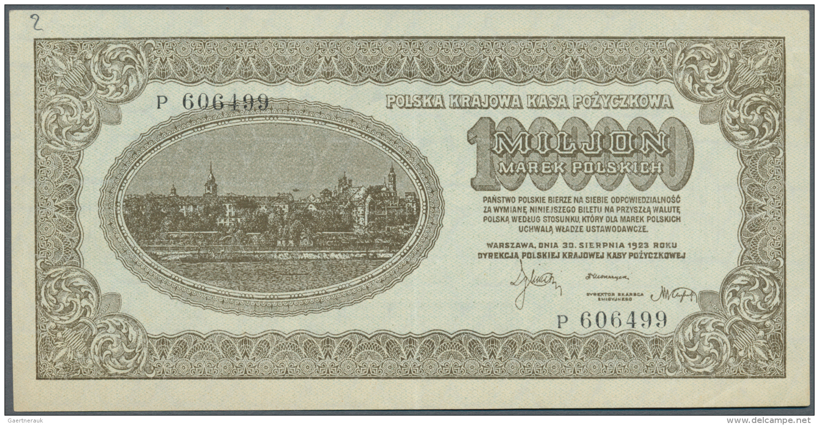 Poland / Polen: 1.000.000 Marek Polskich 1923, P.37, Soft Vertical Bend At Center And Some Tiny Creases In The Paper. Co - Pologne