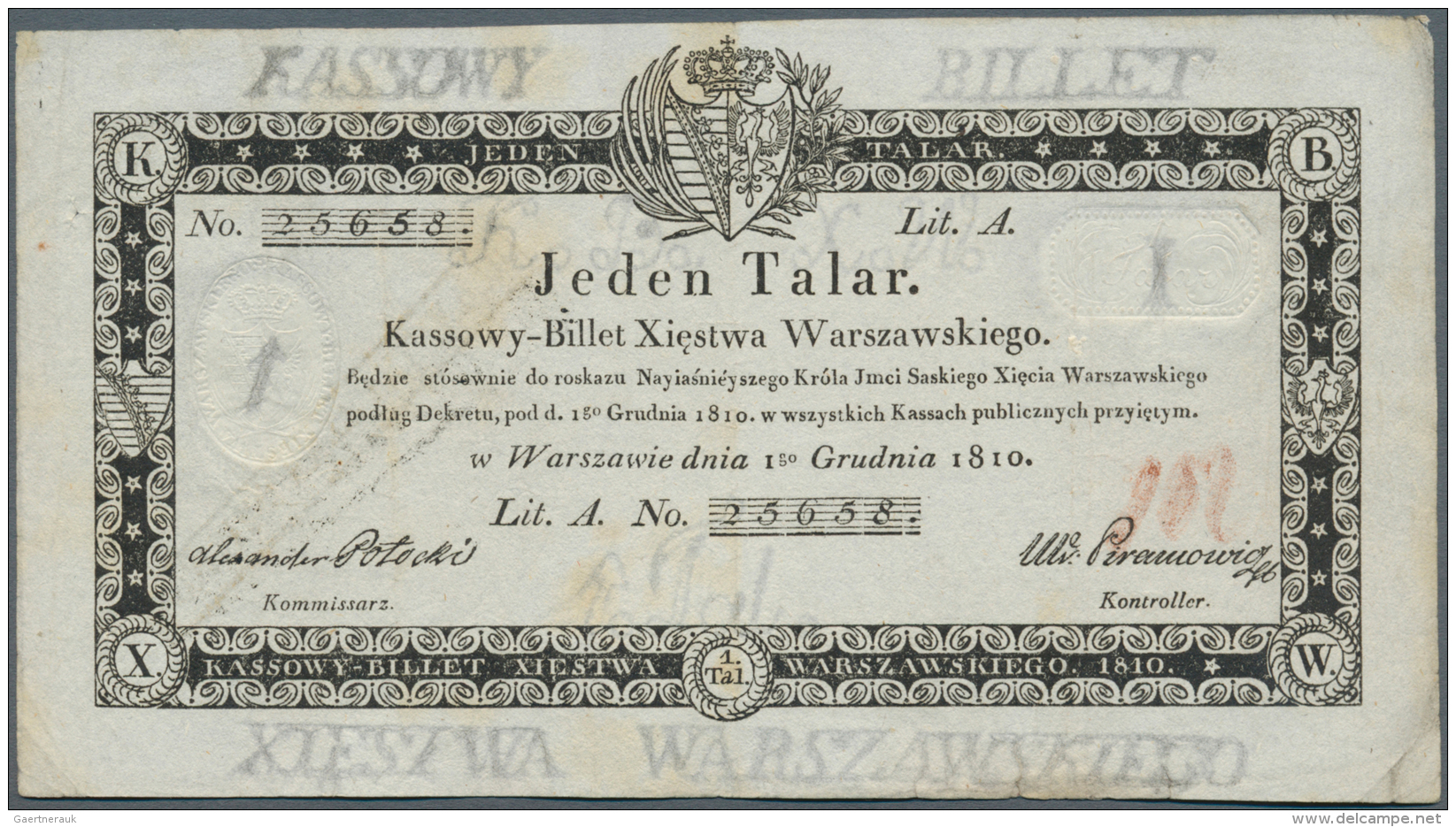 Poland / Polen: 1 Talar 1810, P.A12 In Very Nice Used Condition, With Some Minor Folds, Tiny Pinholes And Stains On Back - Polonia