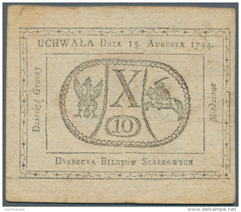 Poland / Polen: 10 Groszy 1794, P.A9 In Used Condition With Several Folds And Stains. Condition: F - Pologne