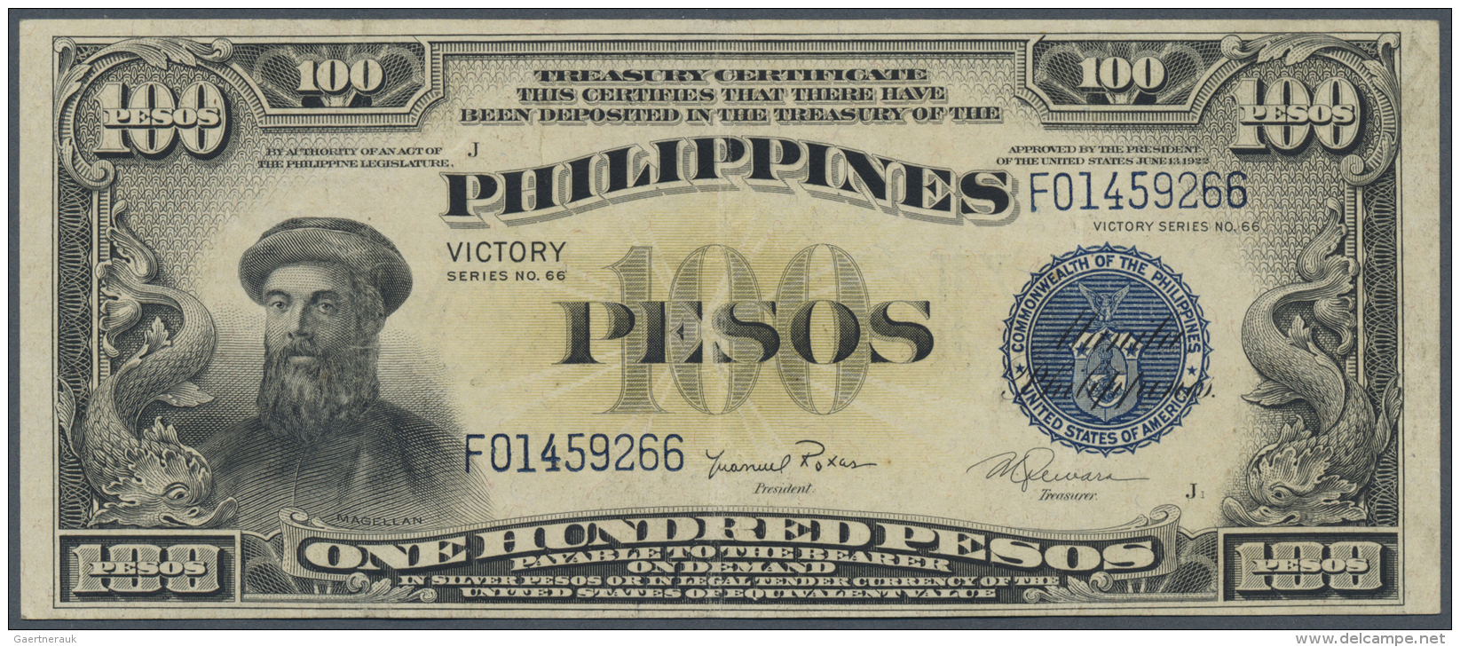 Philippines / Philippinen: Treasury Of The Philippines 100 Pesos Series 66 (1944) With Overprint "Victory" On Back, Sign - Philippines