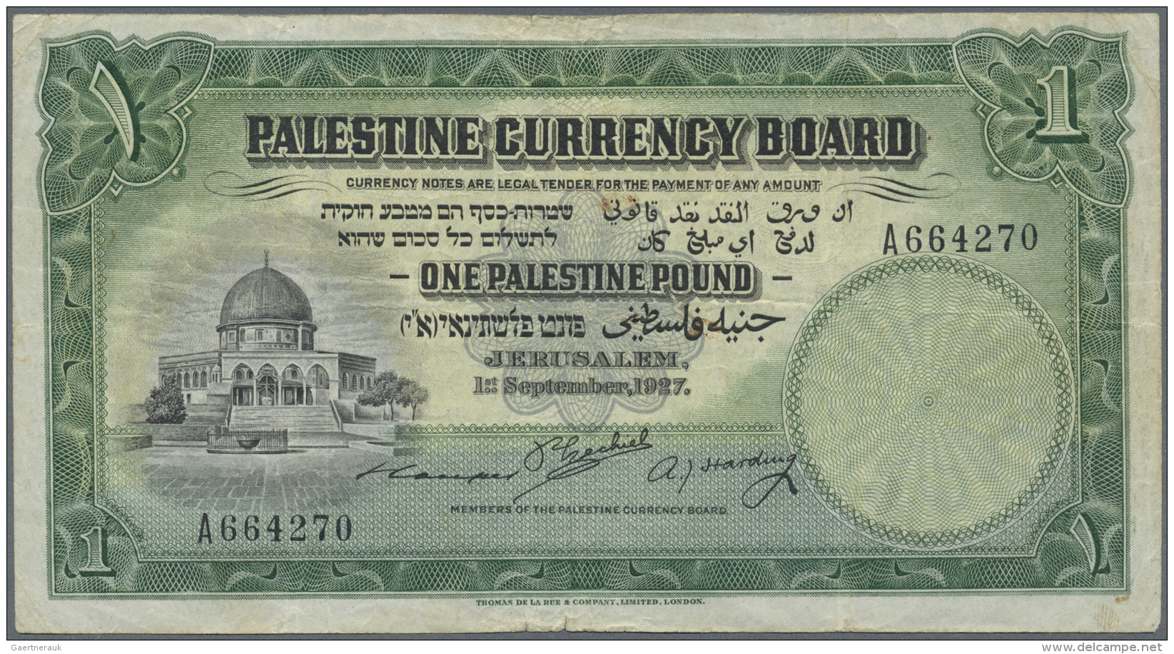 Palestine / Pal&auml;stina: Highly Rare Early Date 1 Pound 1927 P. 7a, Serial A664270, Used With Vertical Folds, Several - Autres - Asie