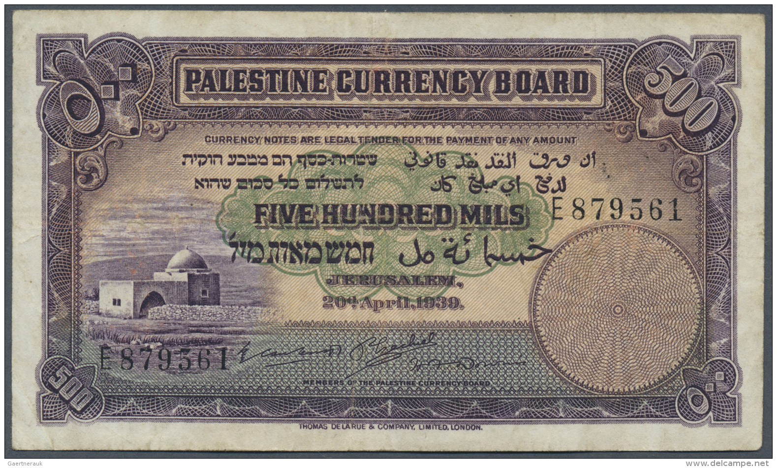 Palestine / Pal&auml;stina:  Palestine Currency Board 500 Mils April 20th 1939, P.6c, Still Nice Shape With Folds And Li - Altri – Asia