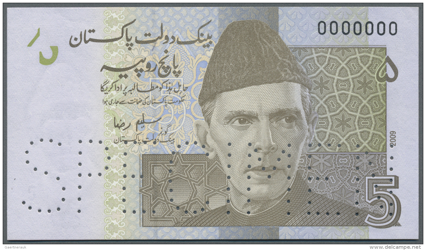 Pakistan: 5 Rupees ND Specimen P. 53bs, With Zero Serial Numbers And Specimen Perforation, Light Corner Fold At Upper Ri - Pakistan