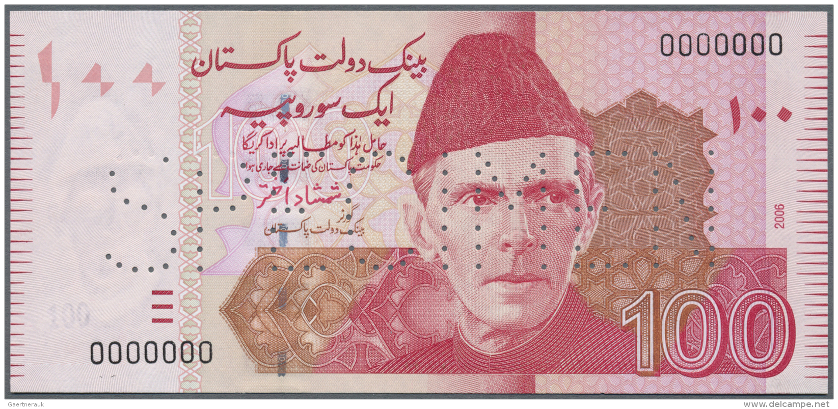 Pakistan: 100 Rupees ND Specimen P. 48as With Specimen Perforation, Zero Serial Numbers, In Condition: UNC. - Pakistan