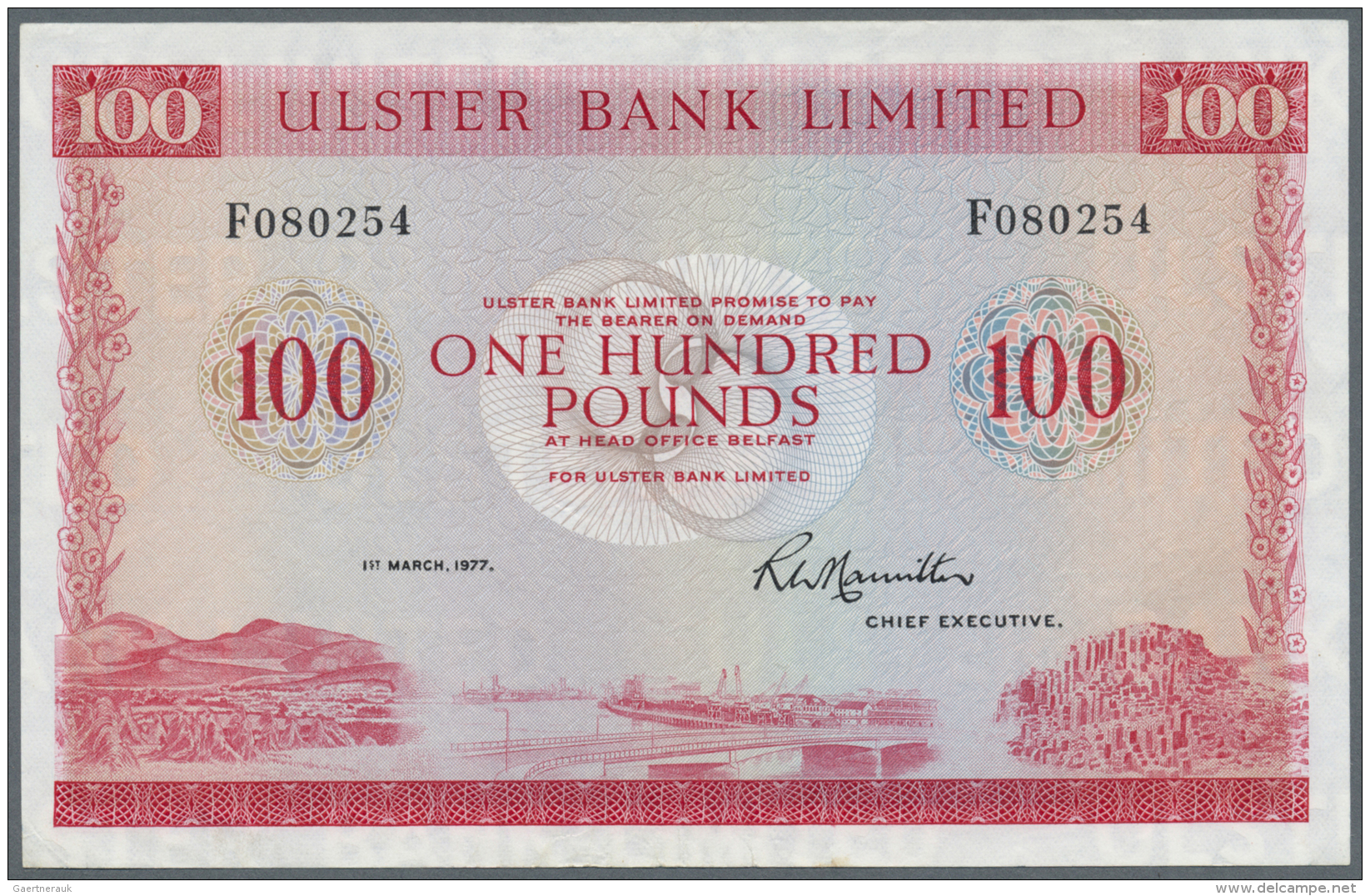 Northern Ireland / Nordirland: 100 Pounds 1977 P. 330a, Ulster Bank Limited, Light Handling In Paper, No Strong Folds, N - Autres & Non Classés
