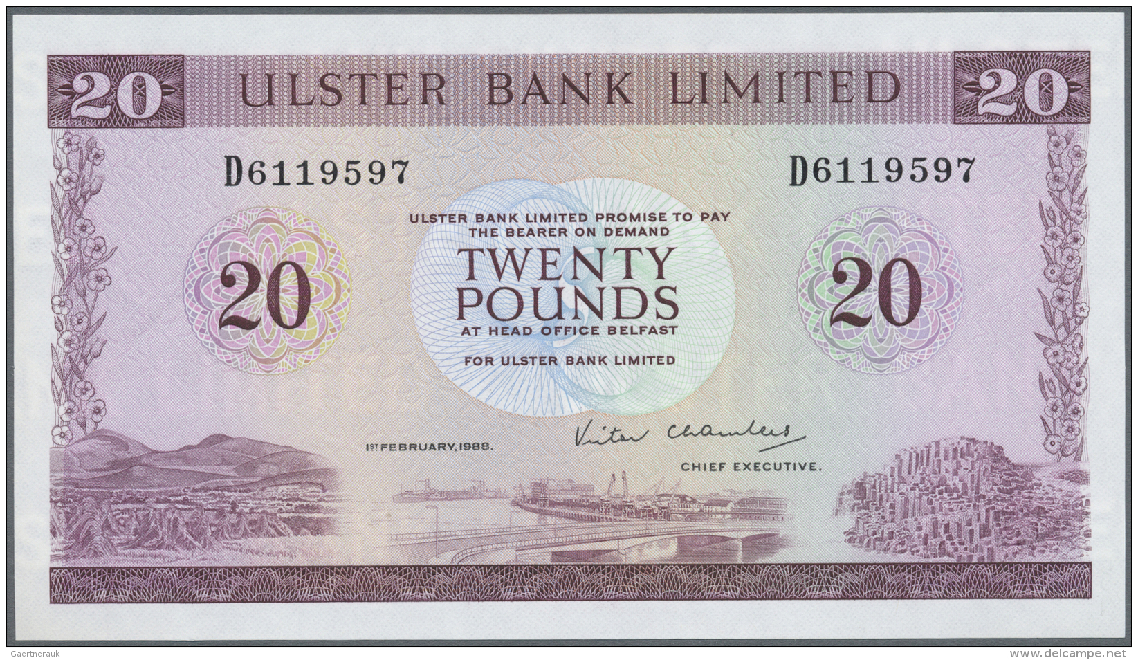 Northern Ireland / Nordirland: 20 Pounds 1988 P. 328c, Light Dint At Right, Condition: AUNC. - Autres & Non Classés