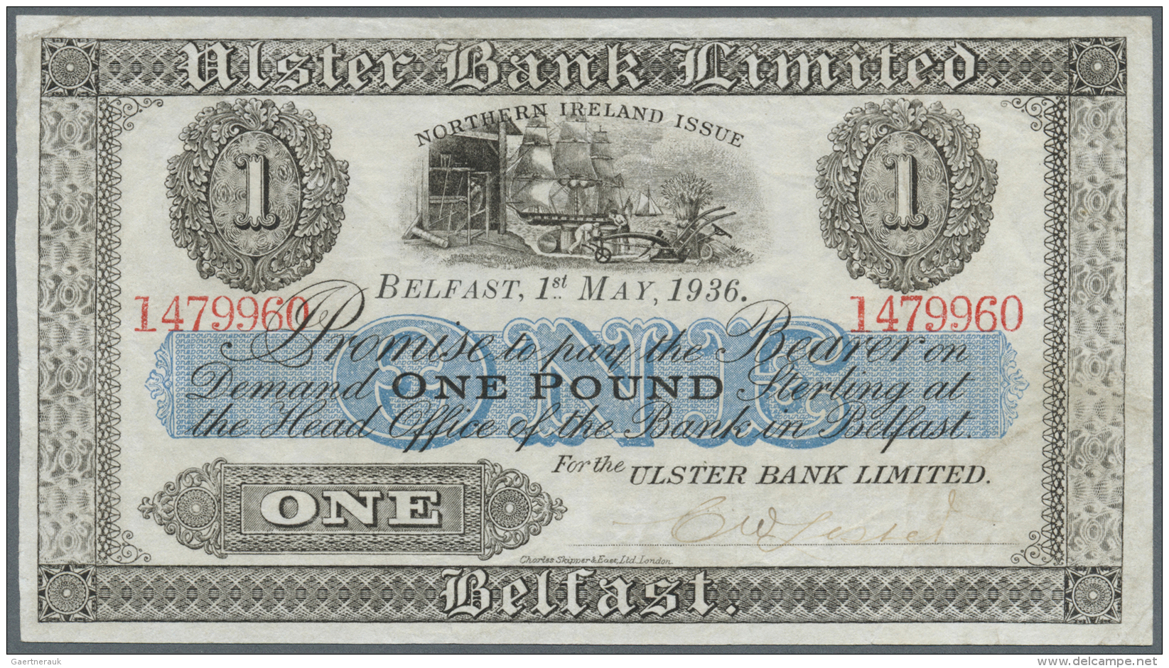 Northern Ireland / Nordirland: 1 Pound 1936 P. 312a, Ulster Bank Limited, Strong Paper But Pressed, No Holes Or Tears, N - Autres & Non Classés
