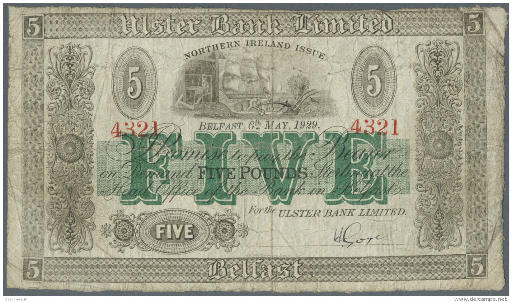 Northern Ireland / Nordirland: 5 Pounds 1929 P. 307, Ulster Bank Limited, Stronger Used With Several Folds And Creasesm - Autres & Non Classés