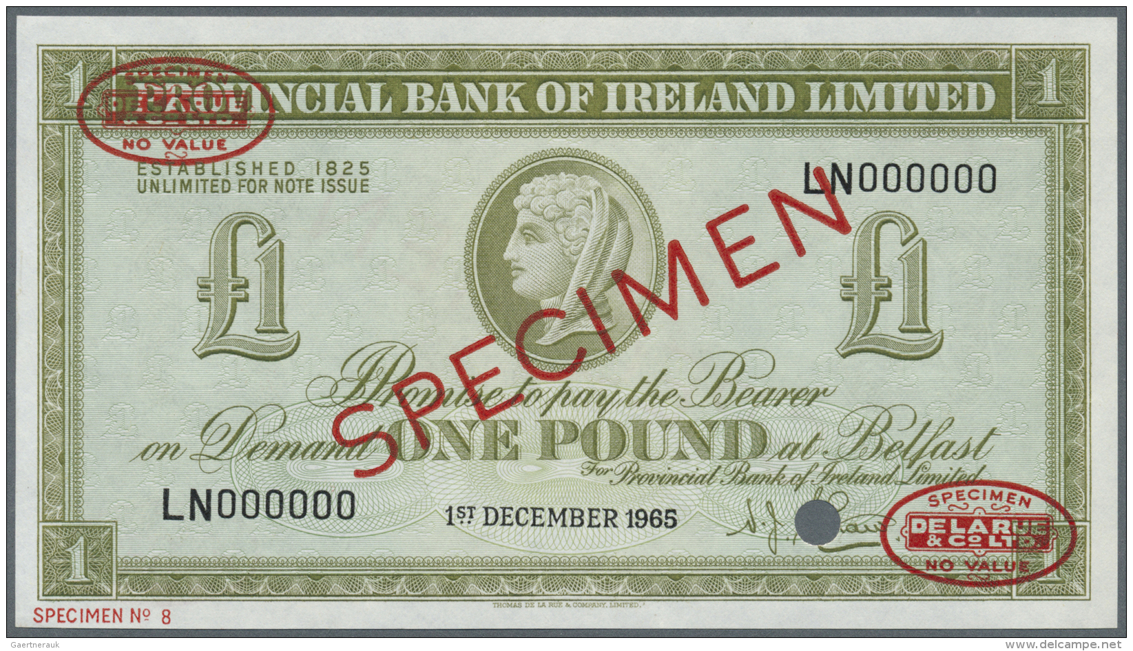 Northern Ireland / Nordirland: 1 Pound 1965 Specimen P. 243s, Provincial Bank Of Ireland Limited, In Condition: UNC. - Autres & Non Classés