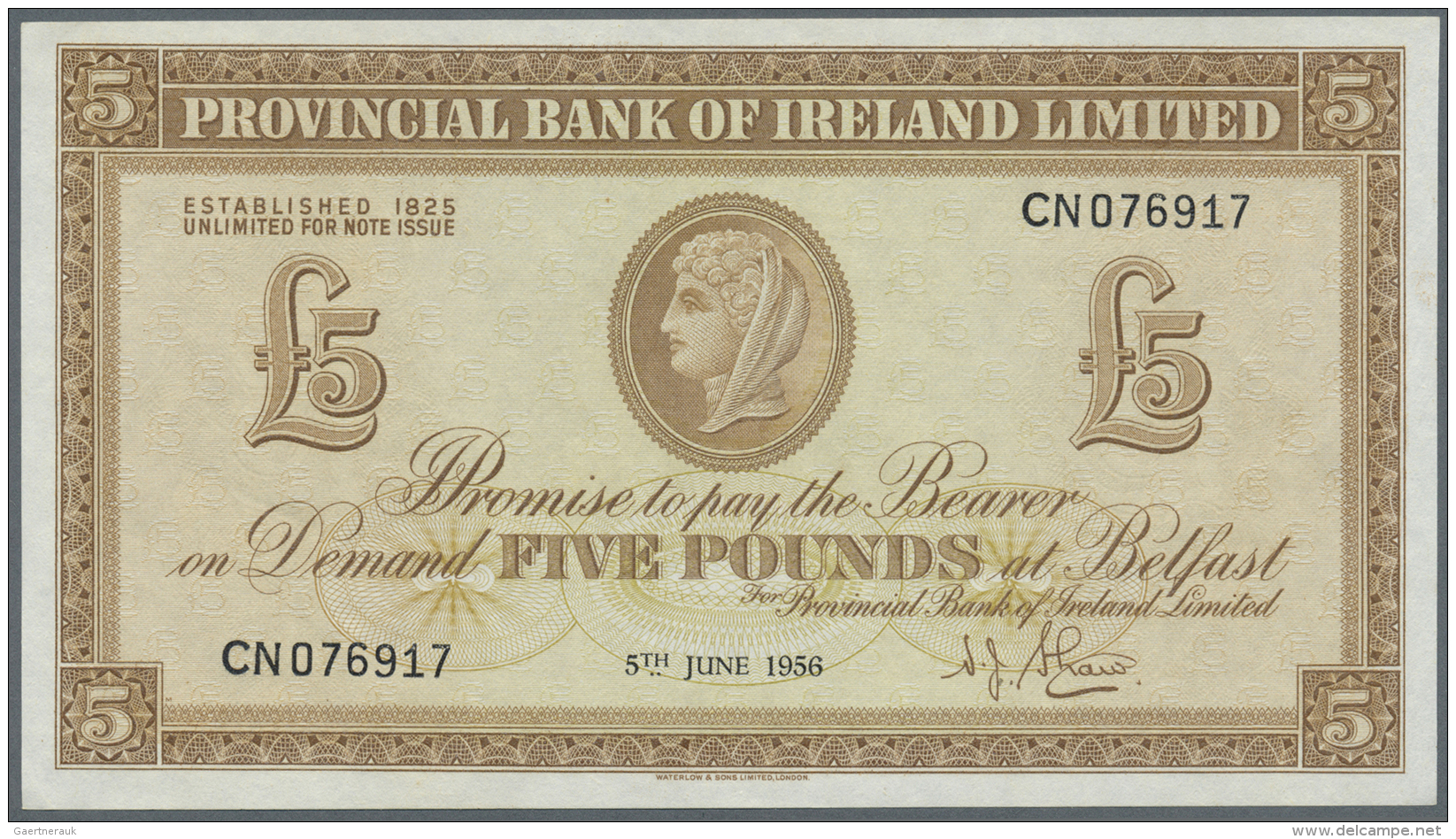 Northern Ireland / Nordirland: 5 Pounds 1956 P. 242, Provincial Bank Of Ireland Limited, Light Dint At Left, Condition: - Autres & Non Classés