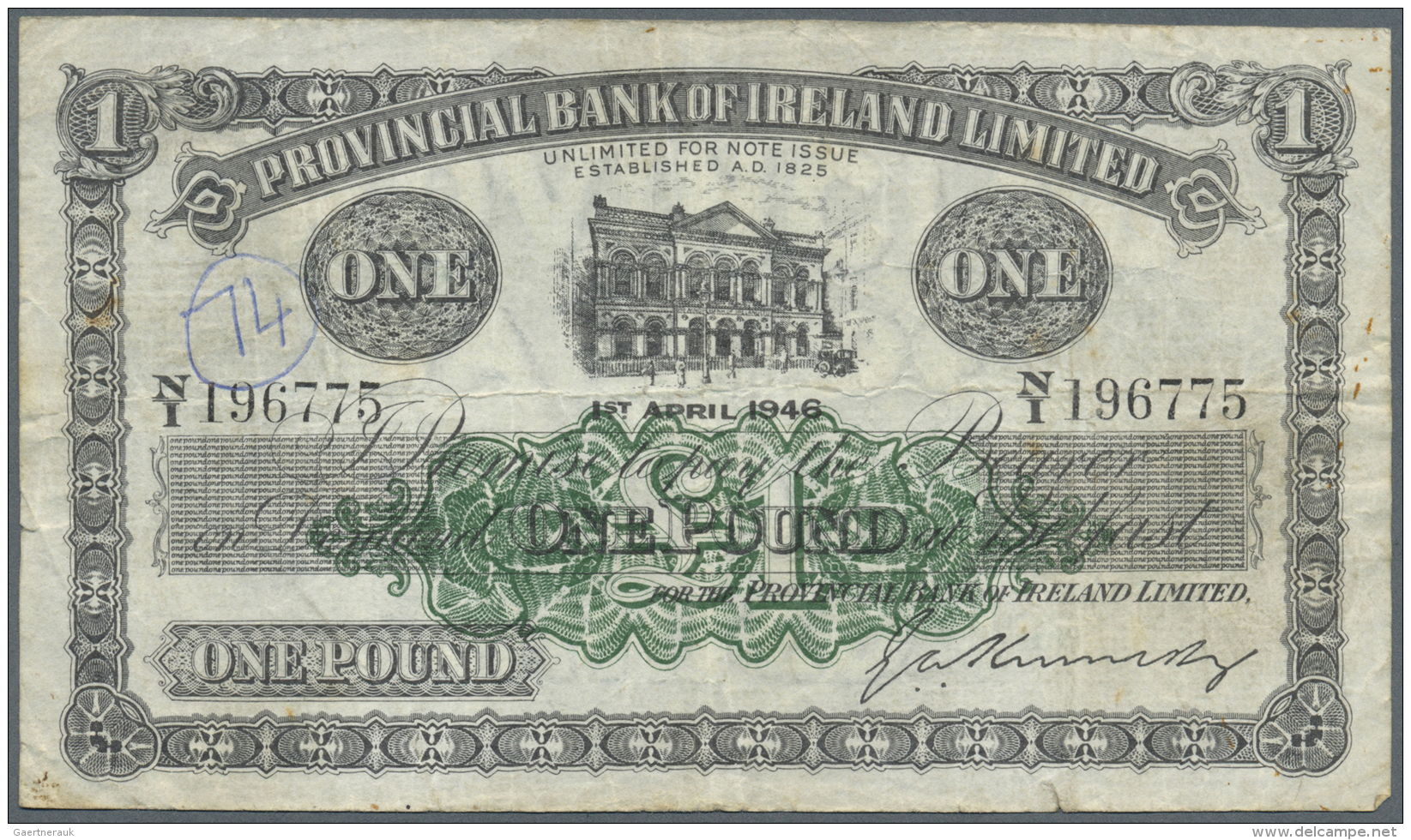 Northern Ireland / Nordirland: 1 Pound 1946 P. 235b, Provincial Bank Of Ireland Limited, Used With Folds And Creases, A - Autres & Non Classés