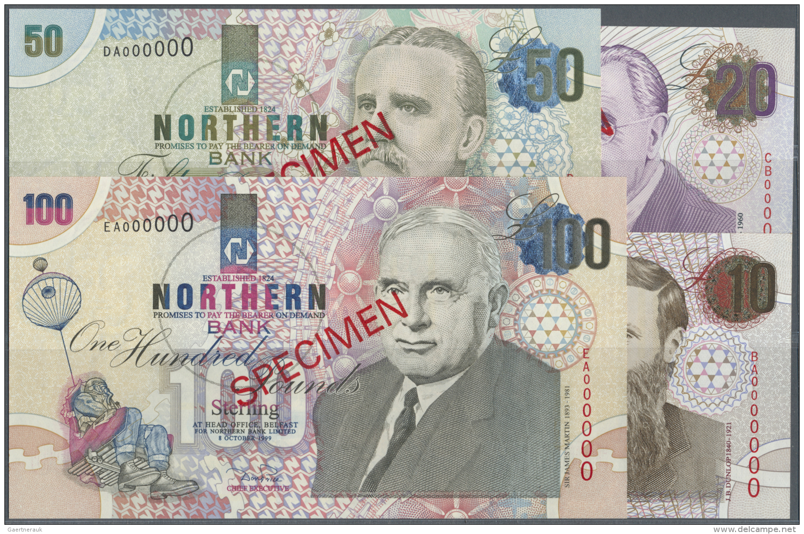 Northern Ireland / Nordirland: Set Of 4 Specimen Banknotes Containing 10, 20, 50 And 100 Pounds 1997/1999 P. 198s-201s, - Autres & Non Classés