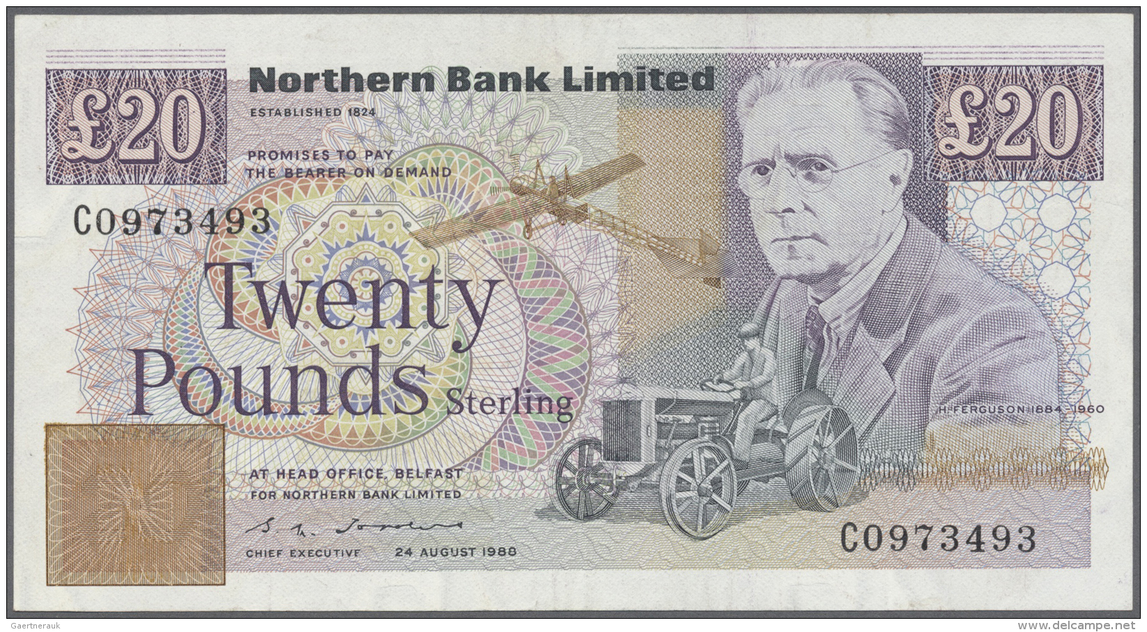 Northern Ireland / Nordirland: 20 Pounds 1988 P. 195a, Northern Bank Limted, Lightly Used, Light Vertical Folds But No H - Other & Unclassified