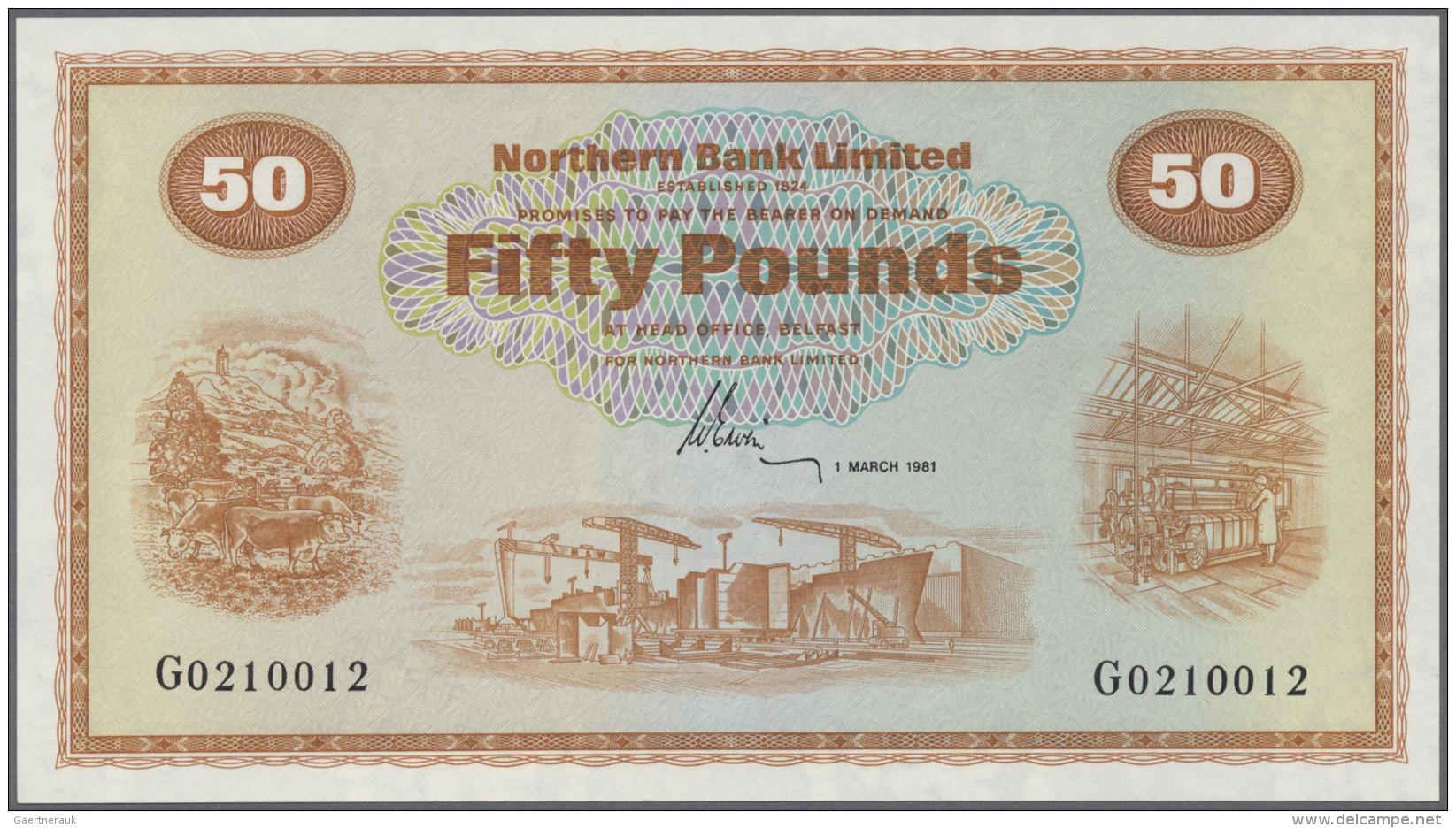 Northern Ireland / Nordirland: 50 Pounds 1981 P. 191c, Northern Bank Limited, Only A Light Dint At Right Border, Conditi - Altri & Non Classificati