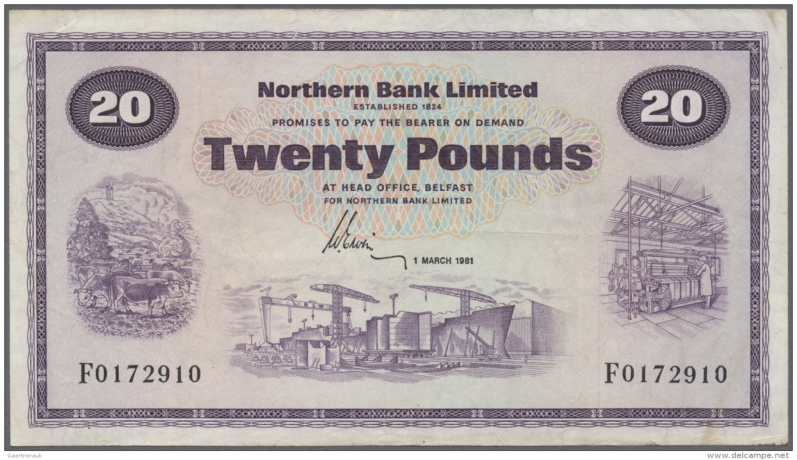 Northern Ireland / Nordirland: 20 Pounds 1981 P. 190b, Northern Bank Limited, Used With Several Folds And Light Staining - Altri & Non Classificati
