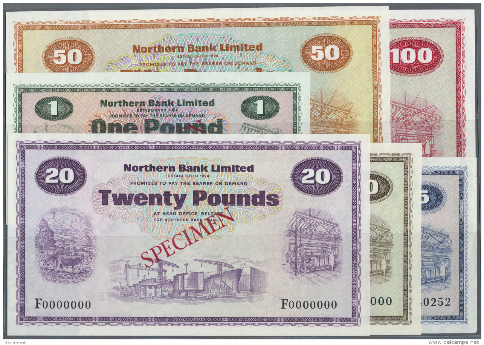 Northern Ireland / Nordirland: Set Of 6 SPECIMEN Notes Northern Bank Limited Containing 1 Pound 1978 P. 187s, Regular Se - Autres & Non Classés