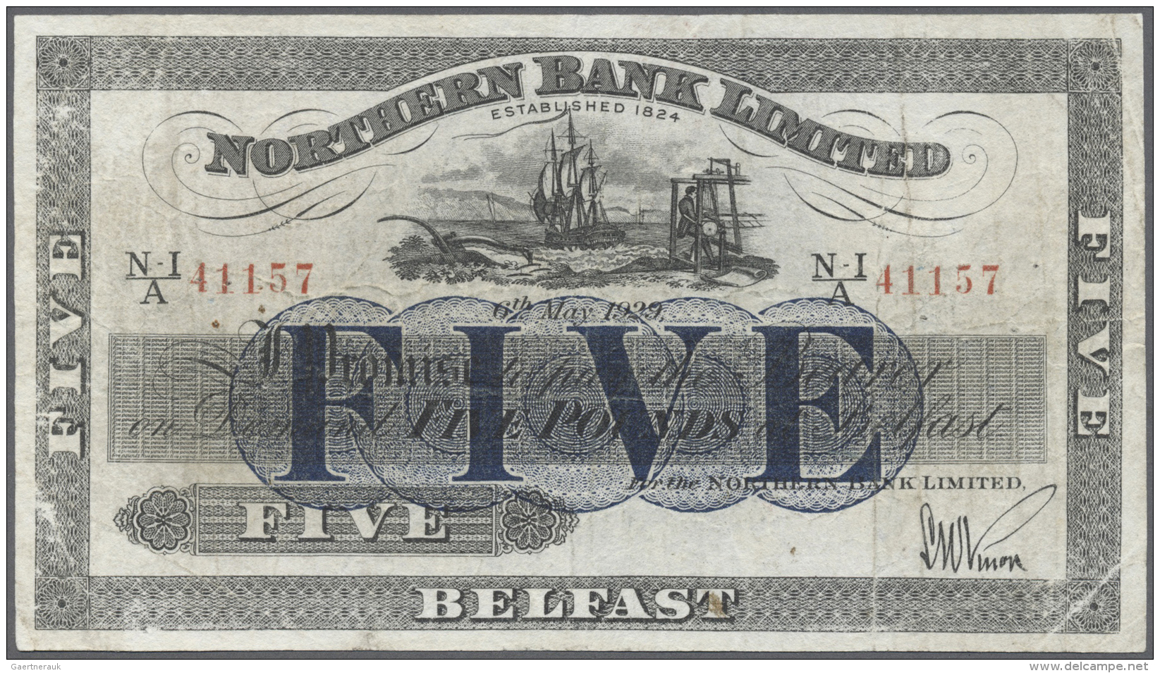 Northern Ireland / Nordirland: 5 Pounds 1929 P. 179, Northern Bank Limited, Several Light Folds In Paper, Pressed, A Few - Other & Unclassified