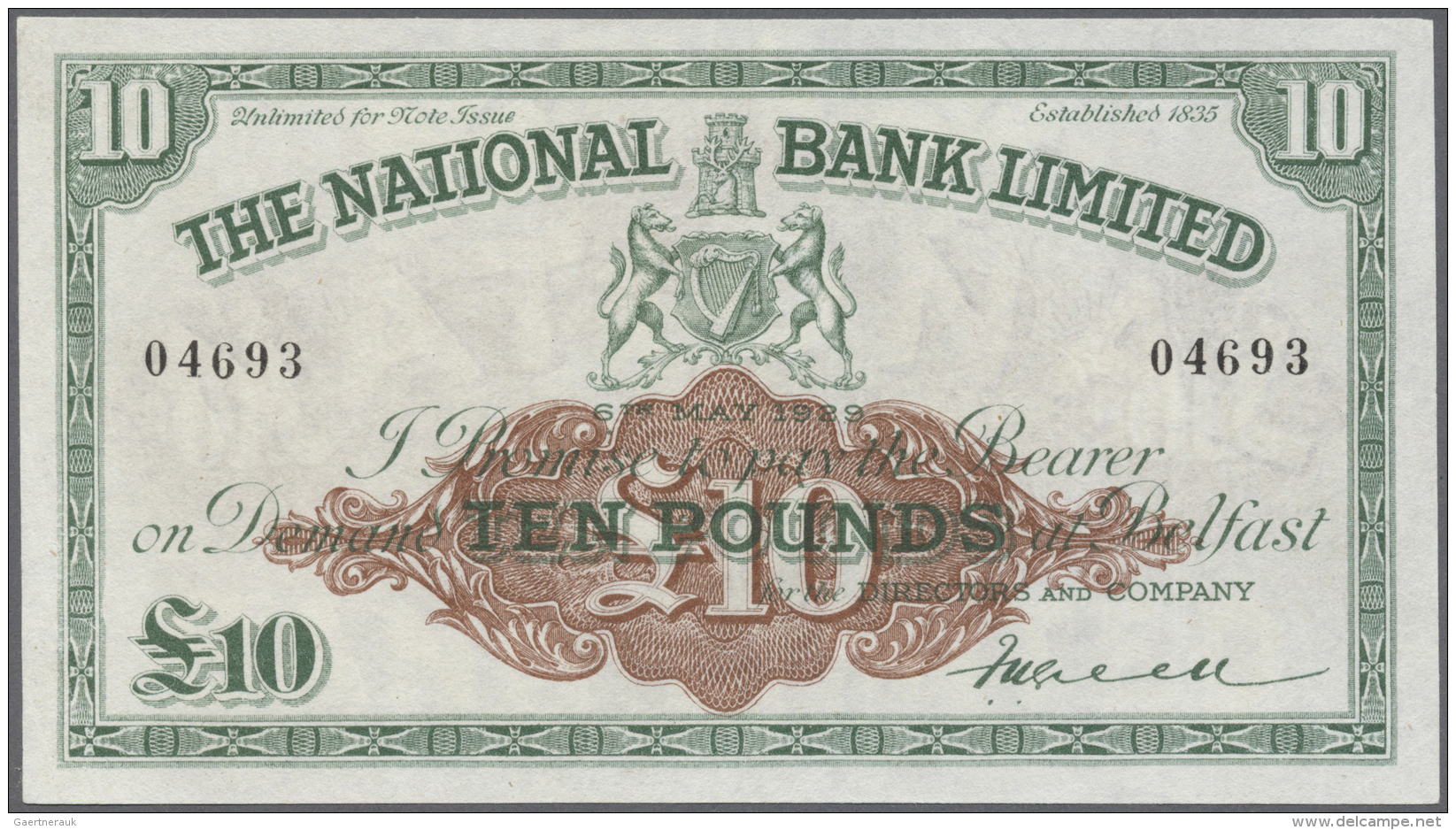 Northern Ireland / Nordirland: Highly Rare Note 10 Pounds 1929 P. 153, The National Bank Limited, Strong Paper And Brigh - Autres & Non Classés