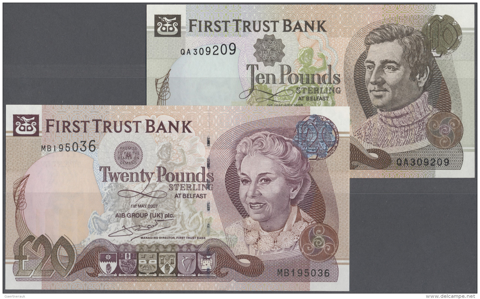 Northern Ireland / Nordirland: Set Of 2 Different Notes Containing 10 Pounds 1998 P. 136a (UNC) And 20 Pounds 2007 P. 13 - Altri & Non Classificati