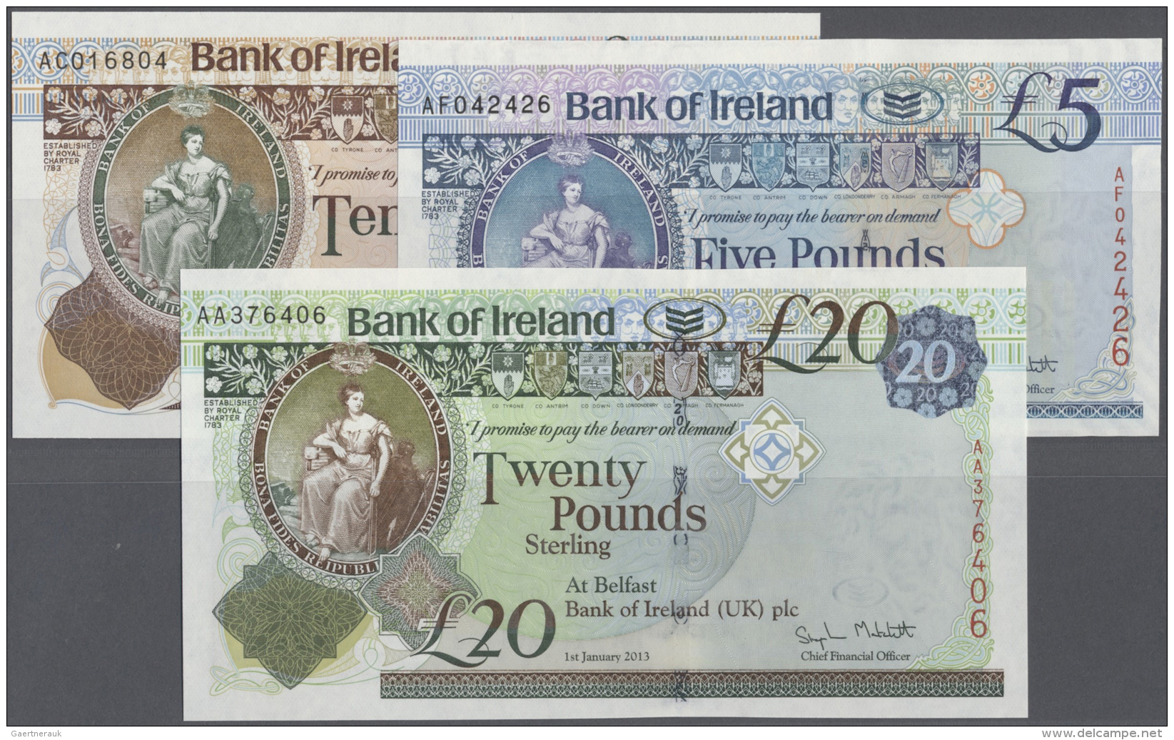 Northern Ireland / Nordirland: Set Of 3 Different Banknotes Containing 5, 10 And 20 Pounds 2013 P. 86-88, All Notes In C - Altri & Non Classificati