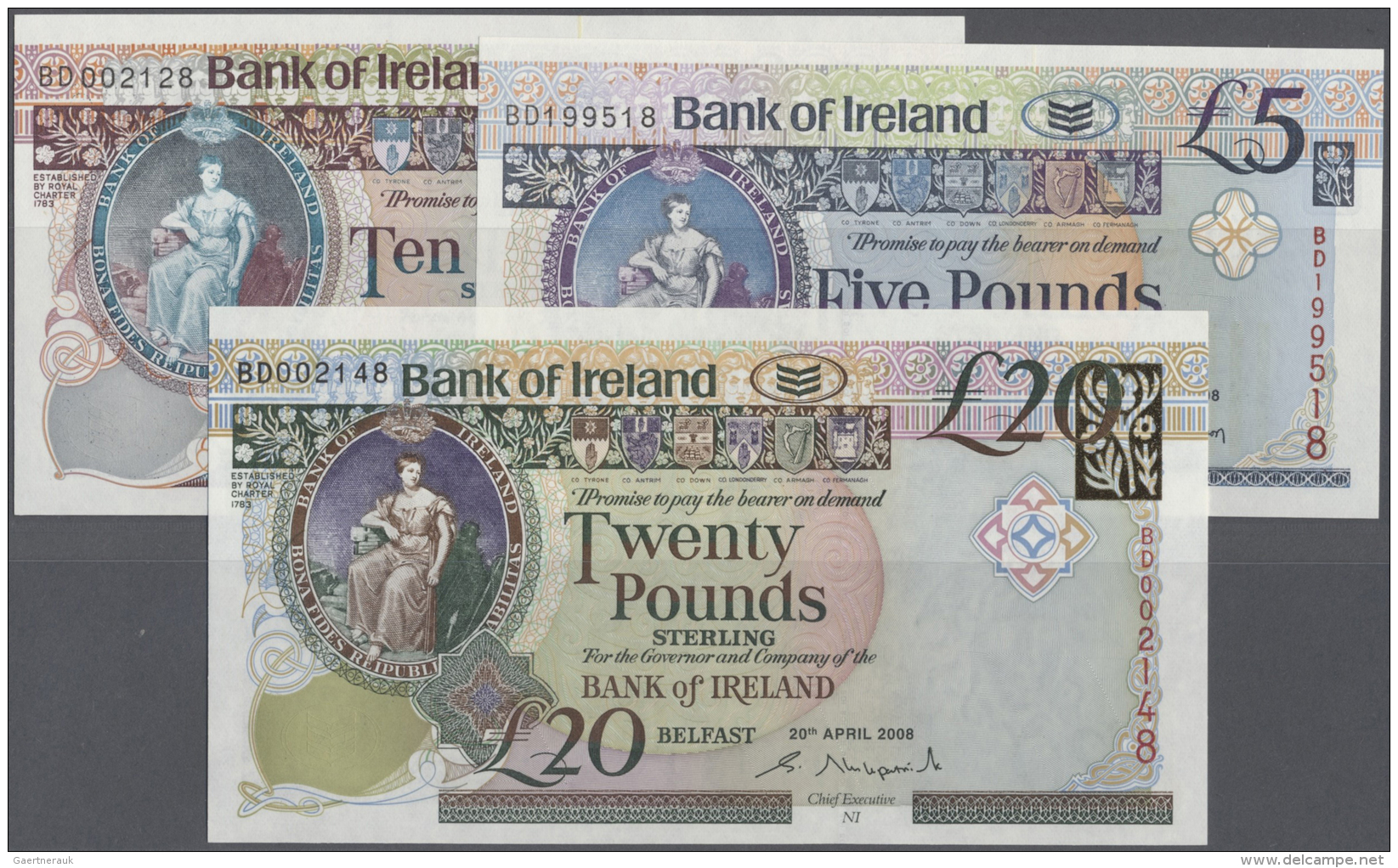 Northern Ireland / Nordirland: Set Of 3 Different Notes Containing 5, 10 And 20 Pounds 2008 P. 83-85, All Notes In Condi - Other & Unclassified