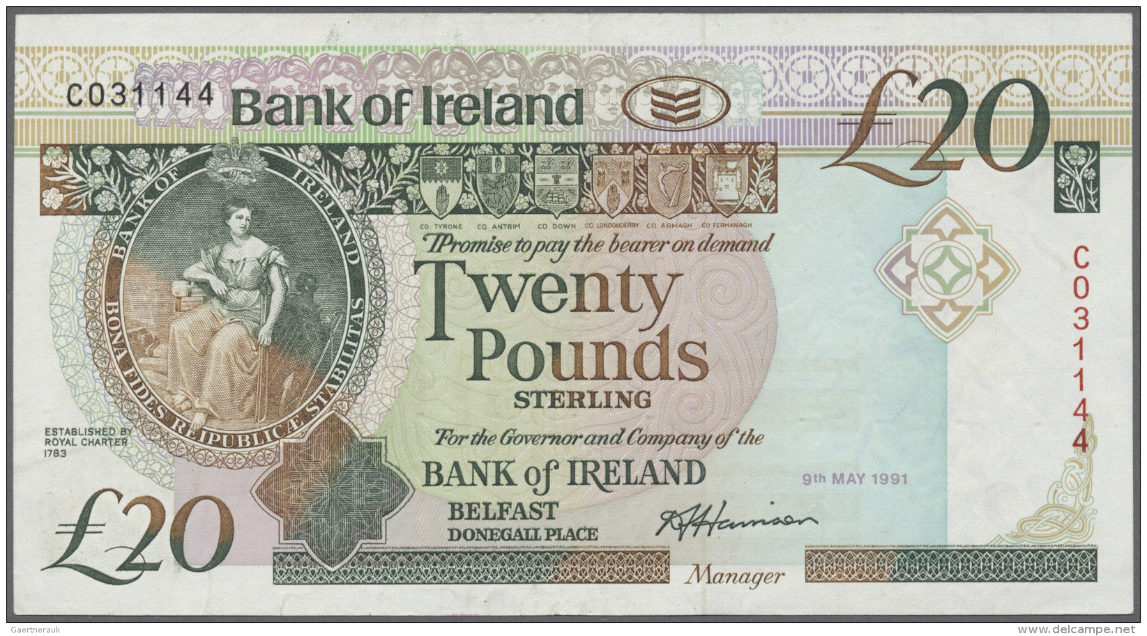 Northern Ireland / Nordirland: 20 Pounds 1991 P. 72a, Lightly Used With Folds, No Holes Or Tears, Condition: VF+. - Other & Unclassified