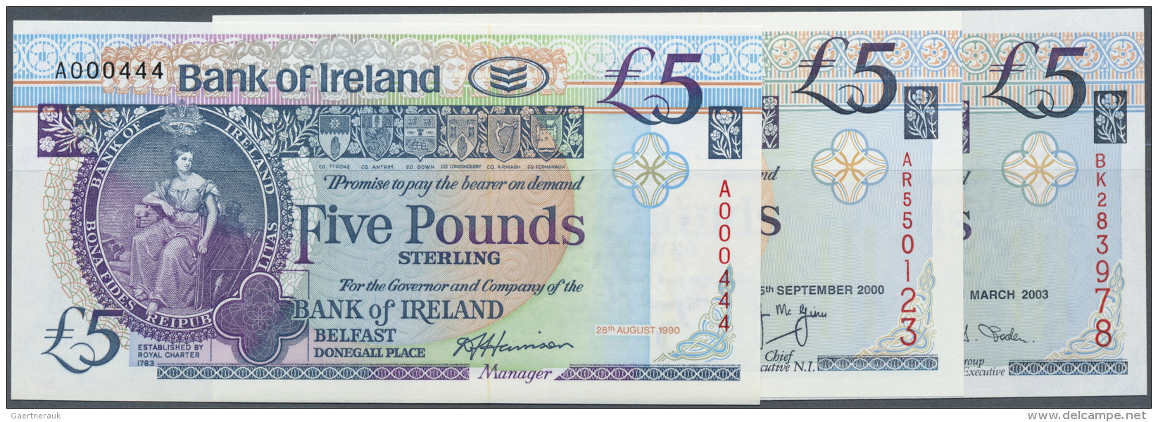 Northern Ireland / Nordirland: Set Of 3 Notes 5 Pounds 1990, 200 And 2003 P. 70a, 74c, 79a, All In Condition: UNC. (3 Pc - Autres & Non Classés