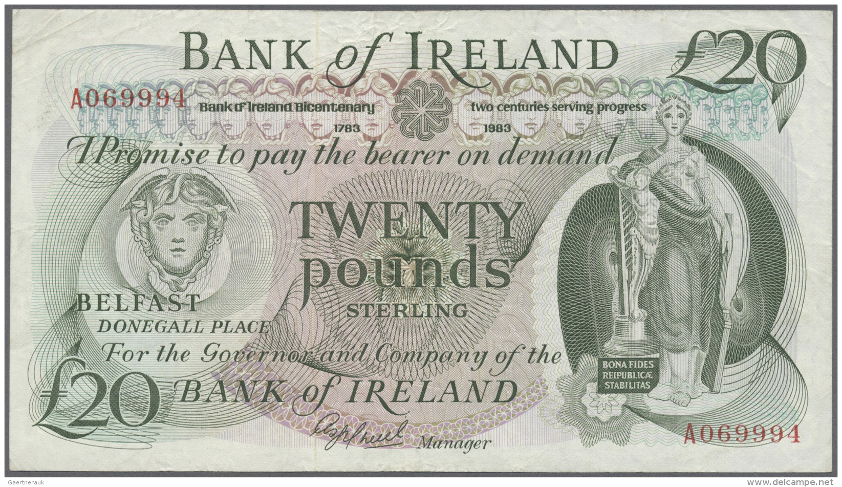 Northern Ireland / Nordirland: 20 Pounds 1983 P. 69, Bank Of Ireland, Used With Folds And Creases, But No Holes Or Tears - Altri & Non Classificati