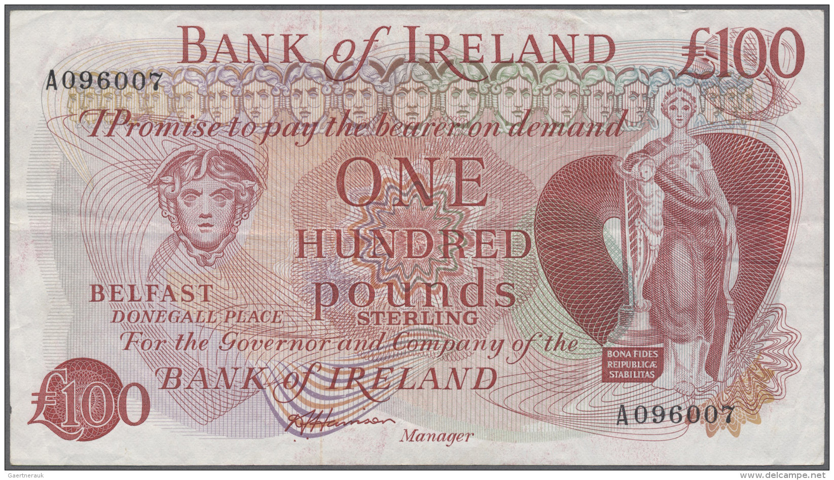 Northern Ireland / Nordirland: 100 Pounds ND P. 68b, Bank Of Ireland, Light Folds, No Holes Or Tears, Condition: VF-. - Autres & Non Classés