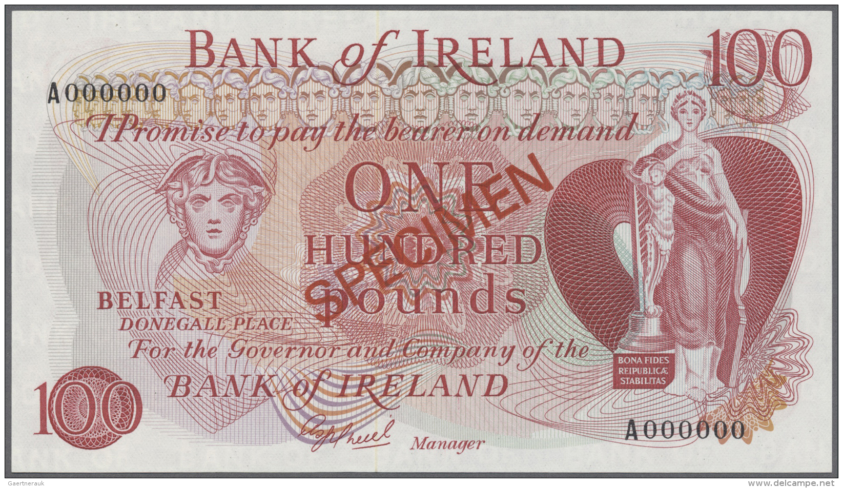 Northern Ireland / Nordirland: 100 Pounds ND(1978) Specimen P. 64s, Bank Of Ireland, In Condition: UNC. - Other & Unclassified