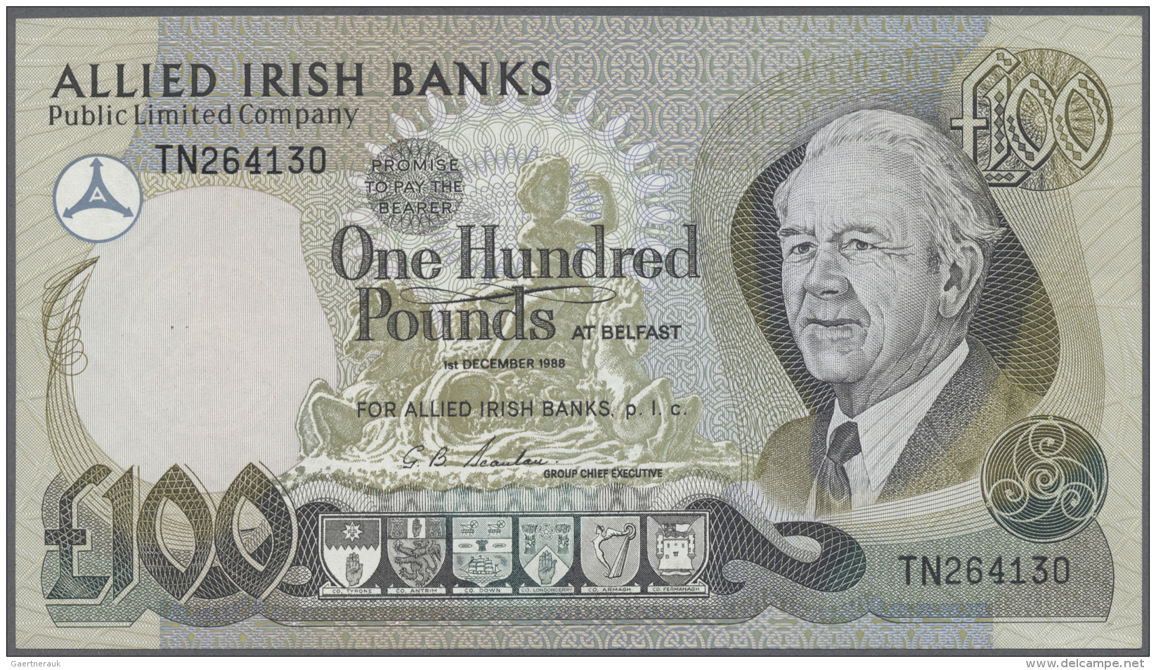 Northern Ireland / Nordirland: 100 Pounds 1988 P. 9, Allied Irish Banks, Light Creases In Paper, No Strong Folds, Crisp - Altri & Non Classificati