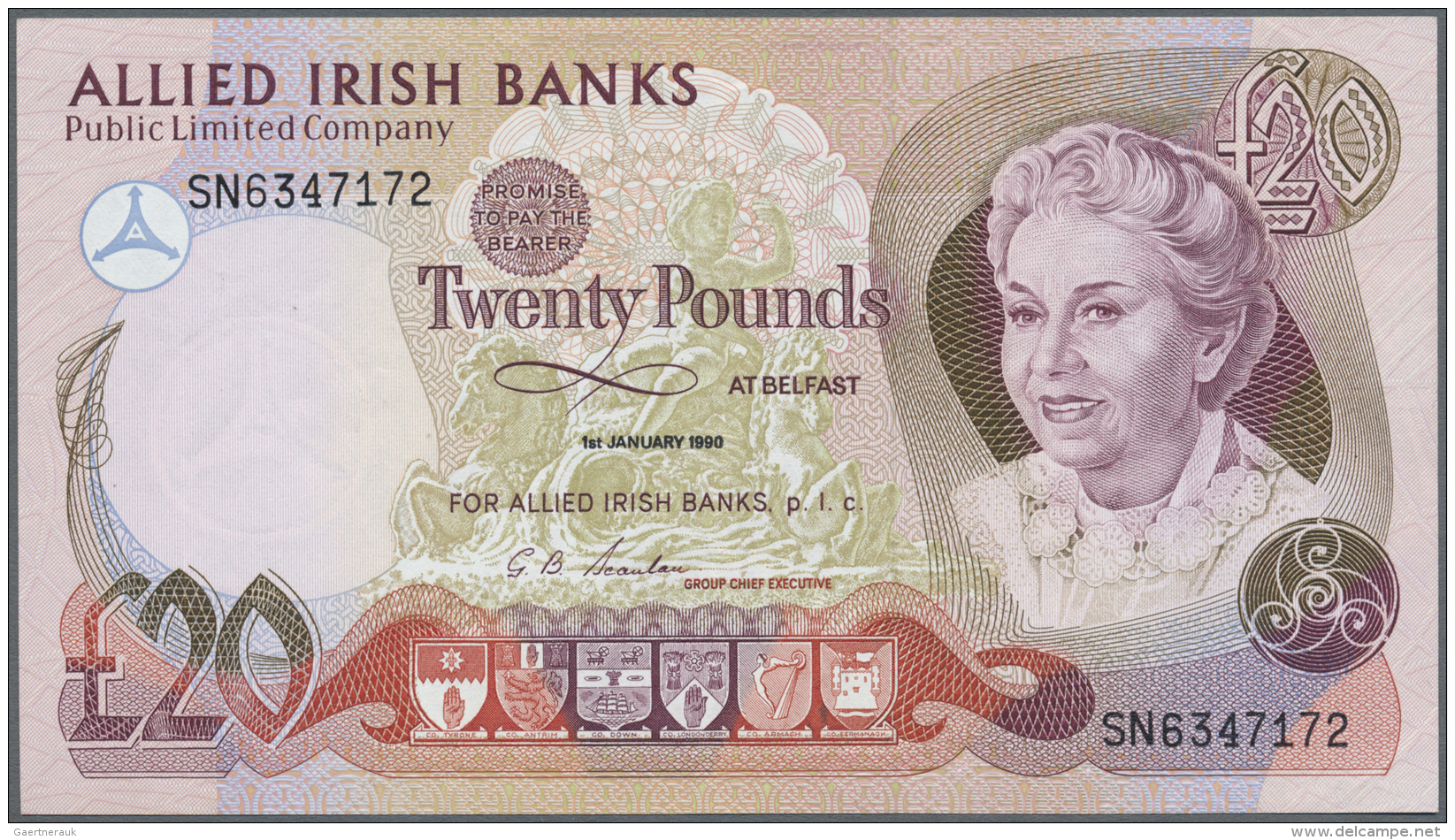 Northern Ireland / Nordirland: 20 Pounds 1990 P. 8b, Light Center Fold And Creases In Paper, No Holes Or Tears, Conditio - Other & Unclassified
