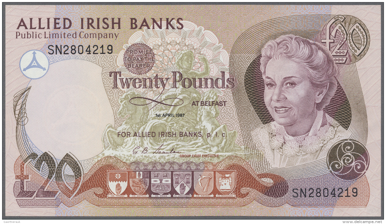 Northern Ireland / Nordirland: 20 Pounds 1987 P. 8a, Light Center Fold, Condition: VF+. - Altri & Non Classificati