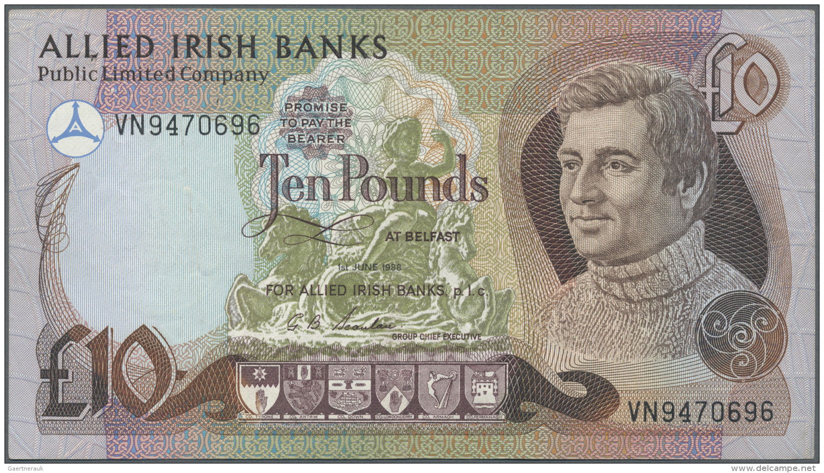 Northern Ireland / Nordirland: 10 Pounds 1988 P. 7a, Allied Irish Banks, Circulated Wiht Light Folds, A Few Pinholes At - Autres & Non Classés