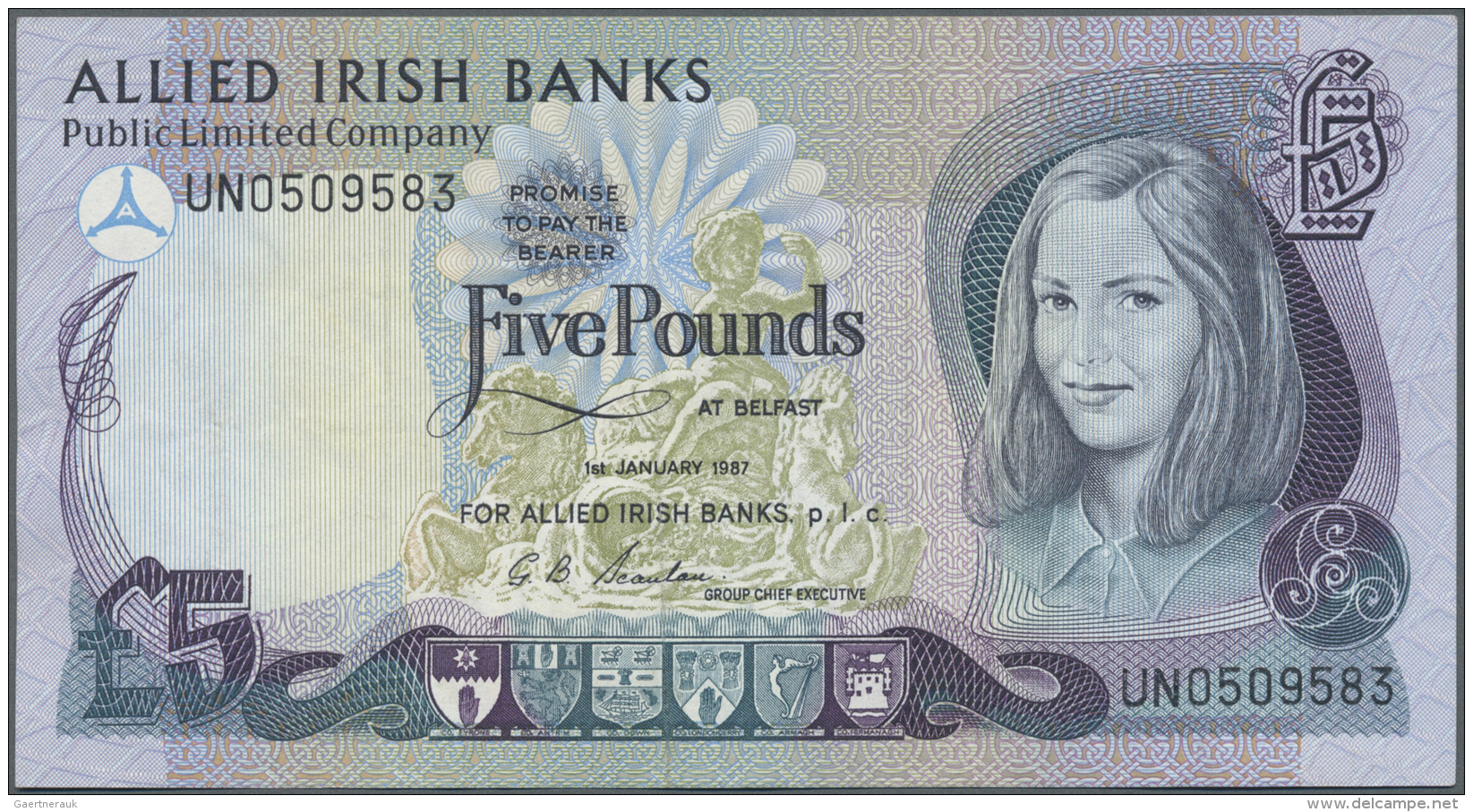 Northern Ireland / Nordirland: 5 Pounds 1987 P. 6a Allied Irish Banks, Circulated With Light Folds, Condition: VF. - Autres & Non Classés