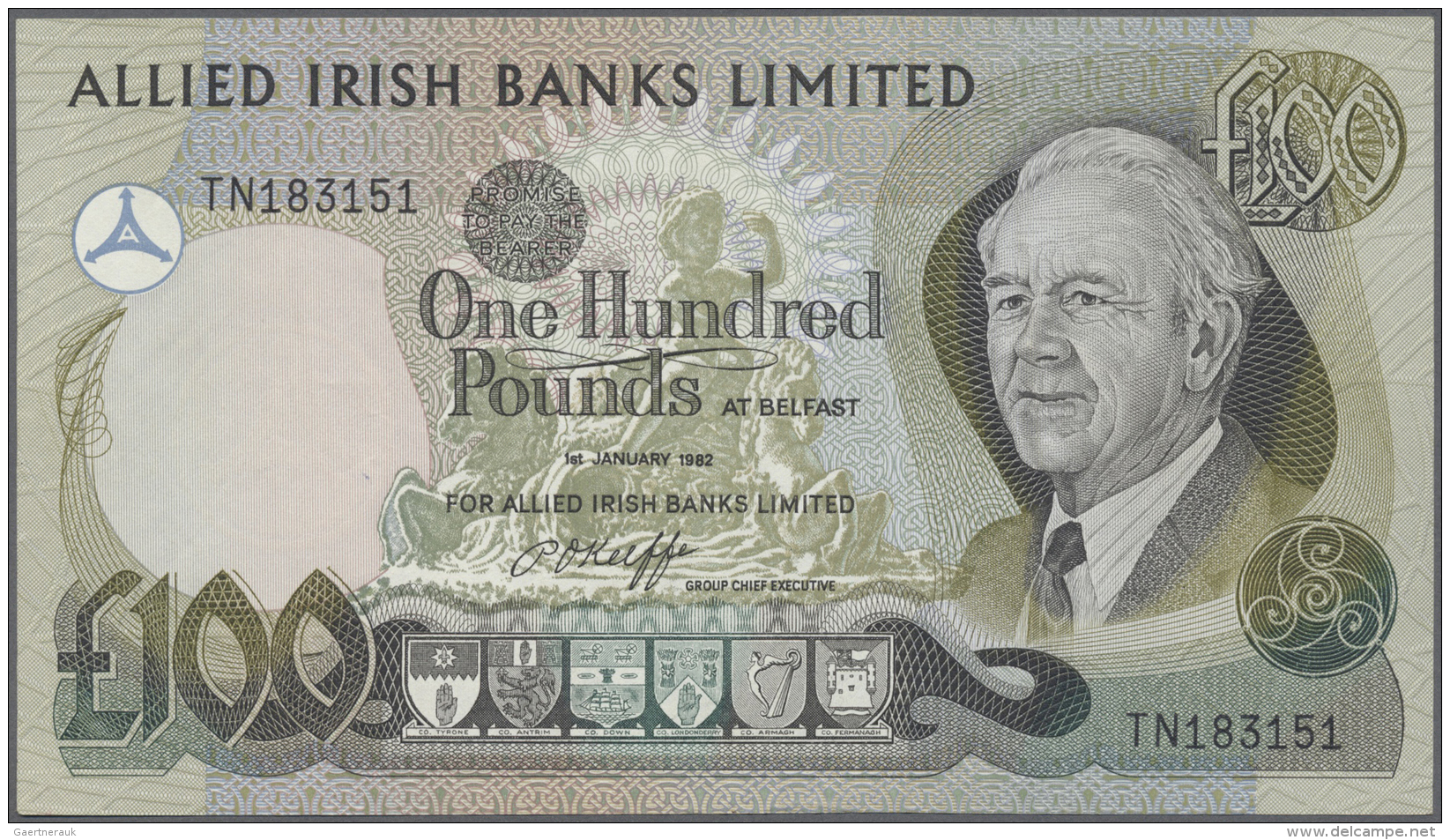 Northern Ireland / Nordirland: 100 Pounds 1982 P. 5, With Light Folds Circulated, Condition: VF. - Autres & Non Classés