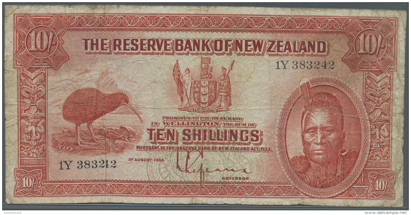 New Zealand / Neuseeland: 10 Shillings ND P. 154, Used With Several Folds And Creases, Stain In Paper, Softness In Paper - Nouvelle-Zélande