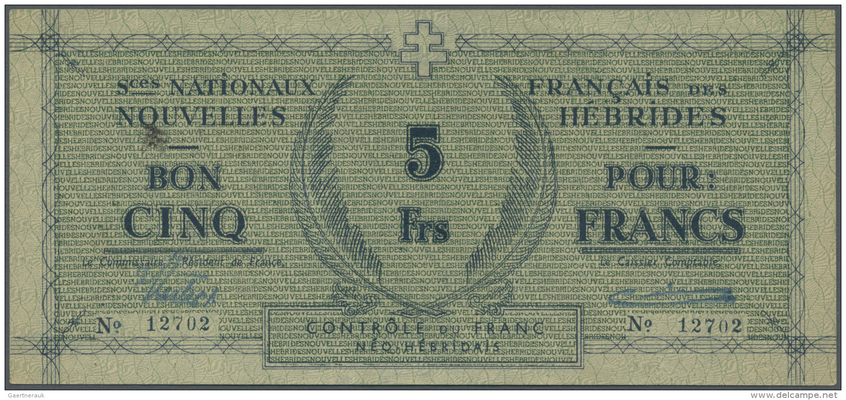 New Hebrides / Neue Hebriden: 5 Francs 1943 Emergency Issue Services Nationaux Fran&ccedil;ais Des Nouvelles H&eacute;br - Nuove Ebridi