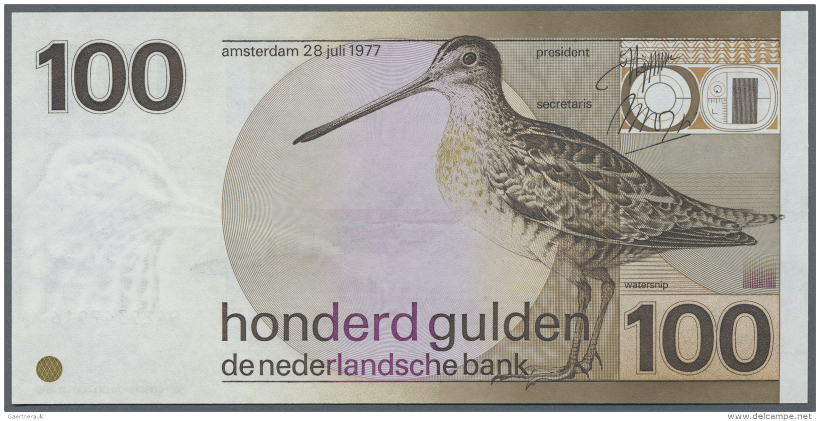 Netherlands / Niederlande: 100 Gulden 1977 P. 97, One Crease In Paper At Upper Center (but Surely A Paper Failure, Not A - Altri & Non Classificati