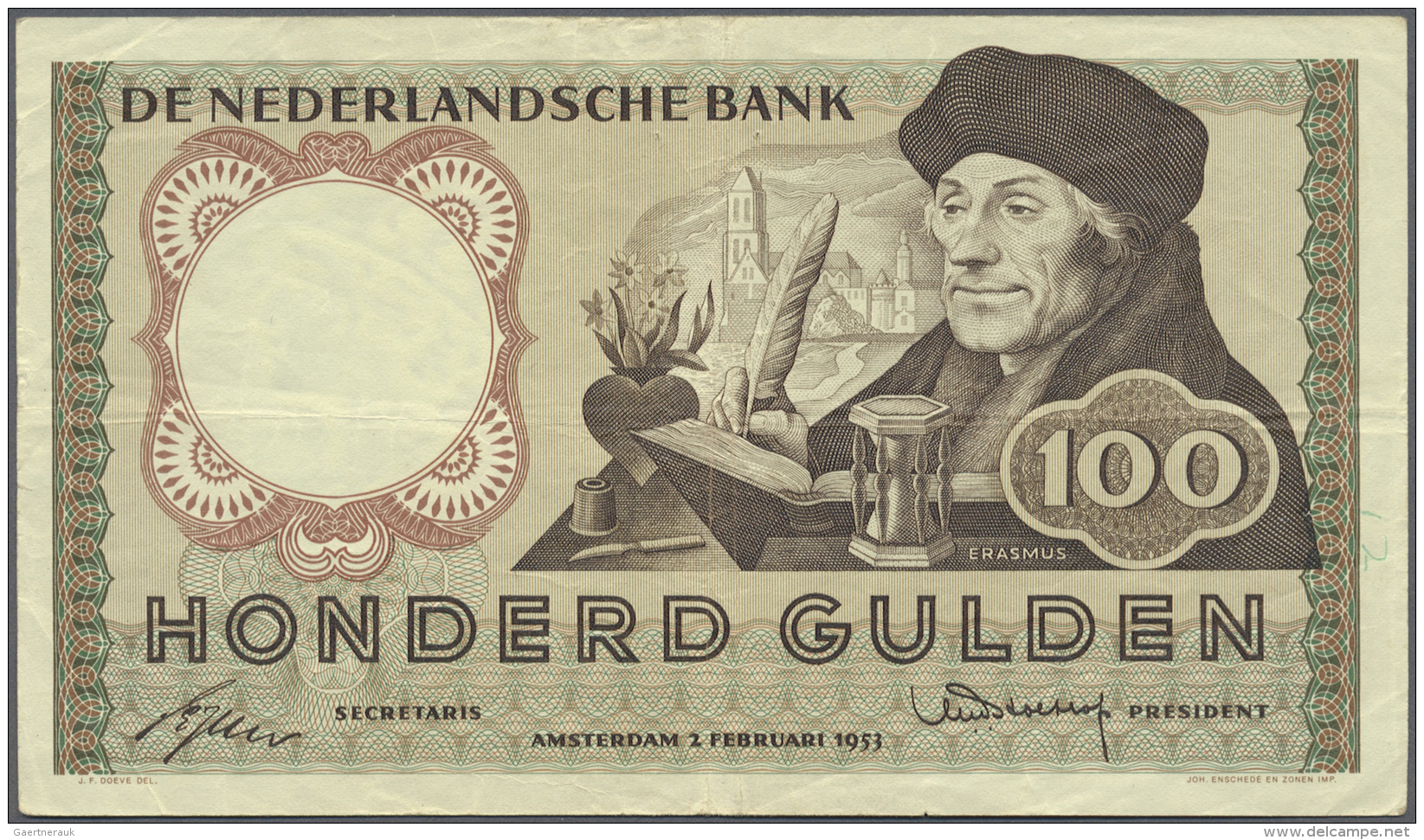 Netherlands / Niederlande: 100 Gulden 1953 P. 88, Center Fold, Vertical Fold, Normal Handling In Paper But No Holes Or T - Altri & Non Classificati