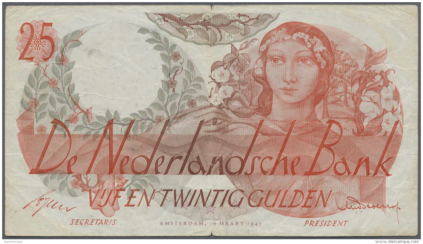 Netherlands / Niederlande: 25 Gulden 1947 P. 81, Stronger Center Fold (visible On Back Only), Creases In Paper But No Ho - Autres & Non Classés