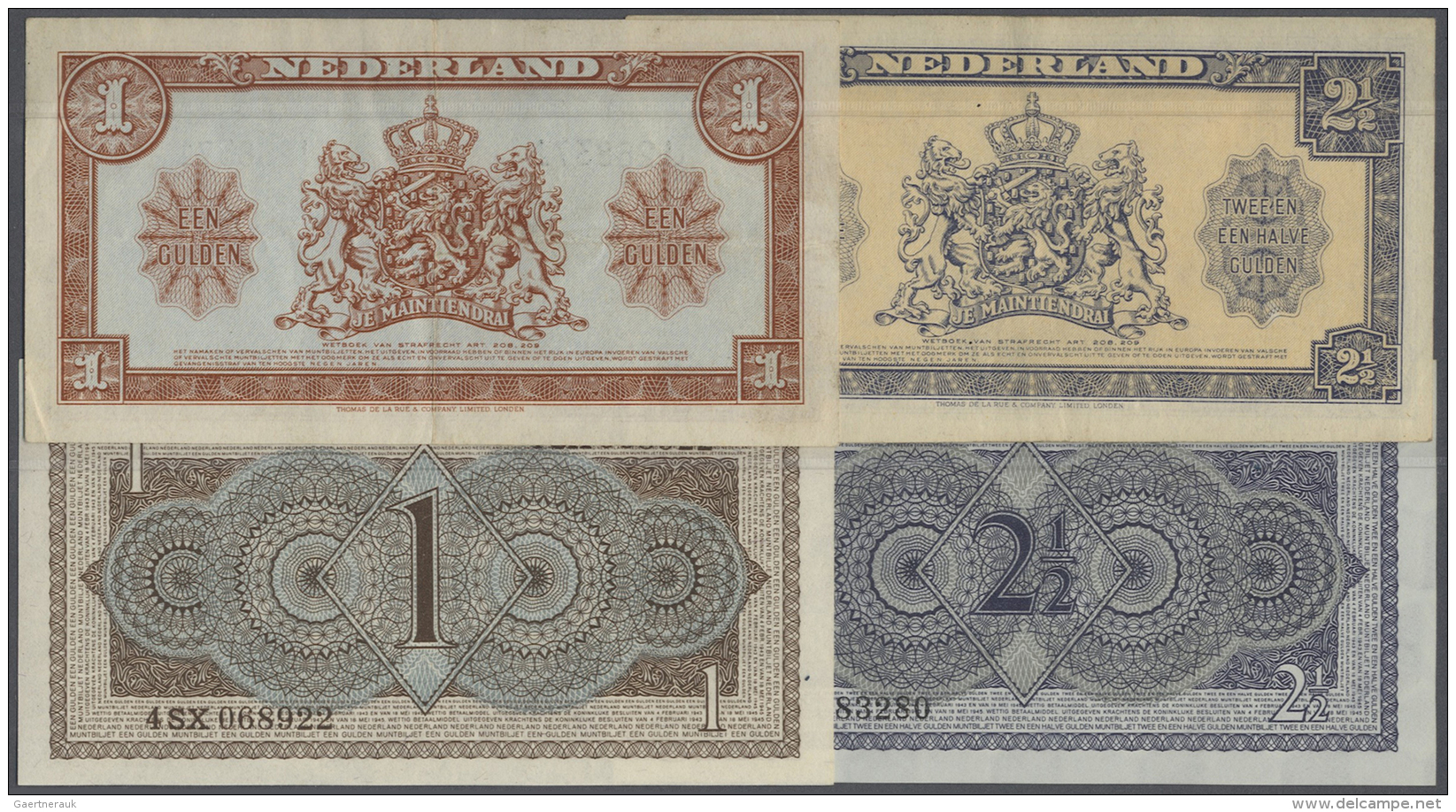 Netherlands / Niederlande: Set Of 3 Different Banknotes Containing 1 Gulden 1945 P. 70 (VF-), 2,5 Gulden 1945 P. 71 (VF) - Altri & Non Classificati