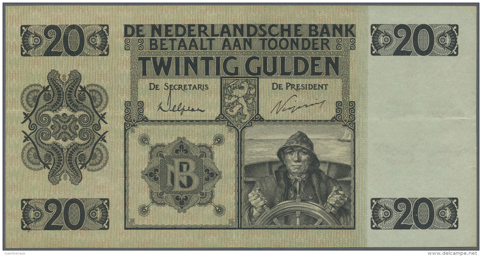 Netherlands / Niederlande: 20 Gulden 1931 P. 44, One Light Horizontal And Vertical Fold, Strong Crisp Paper And Original - Altri & Non Classificati