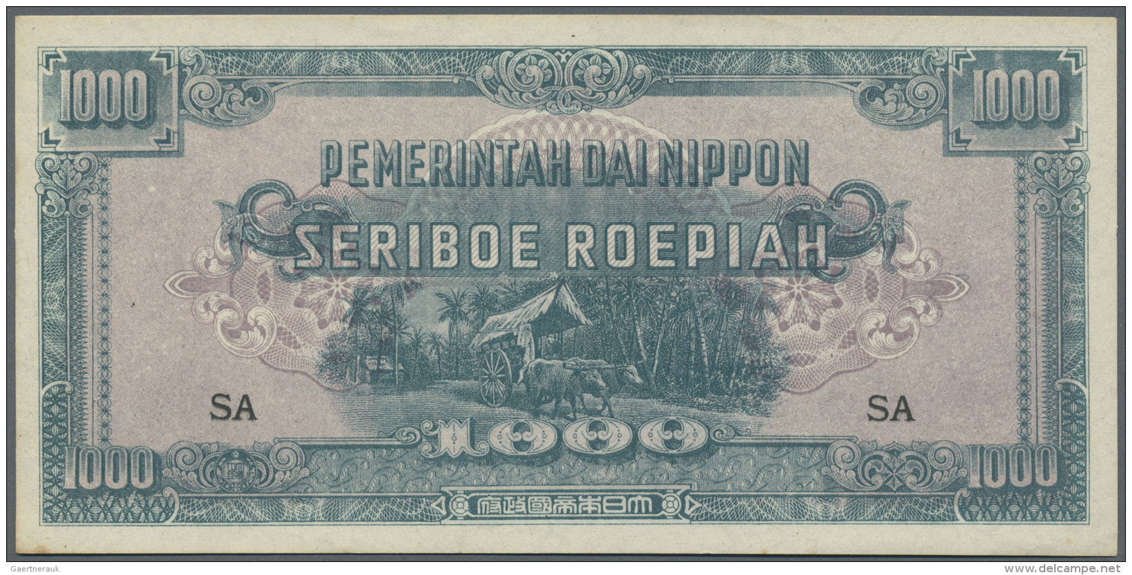 Netherlands Indies / Niederl&auml;ndisch Indien: 1000 Rupees ND(1945) P. 127, Seldom See Note, One Dint At Lower Right, - Indes Néerlandaises