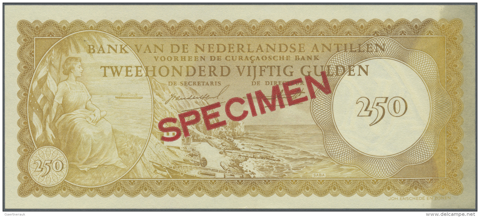 Netherlands Antilles / Niederl&auml;ndische Antillen: 250 Gulden 1962 Specimen P. 6s With 012345 Serial Number And Speci - Antilles Néerlandaises (...-1986)
