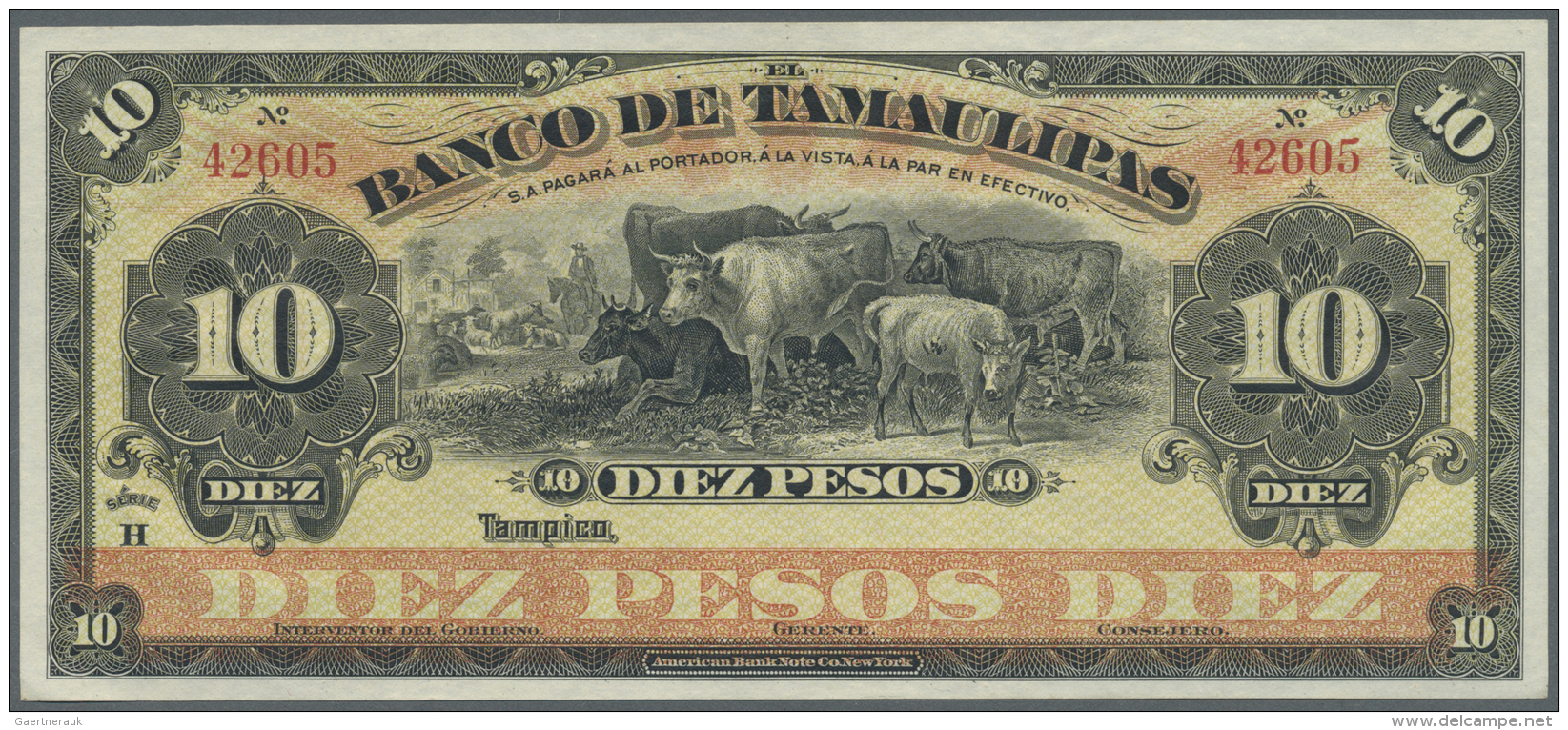 Mexico: El Banco De Tamaulipas 10 Pesos ND Remainder P. S430r, Very Minor Corner Bend, Otherwise Perfect, Condition: AUN - Messico
